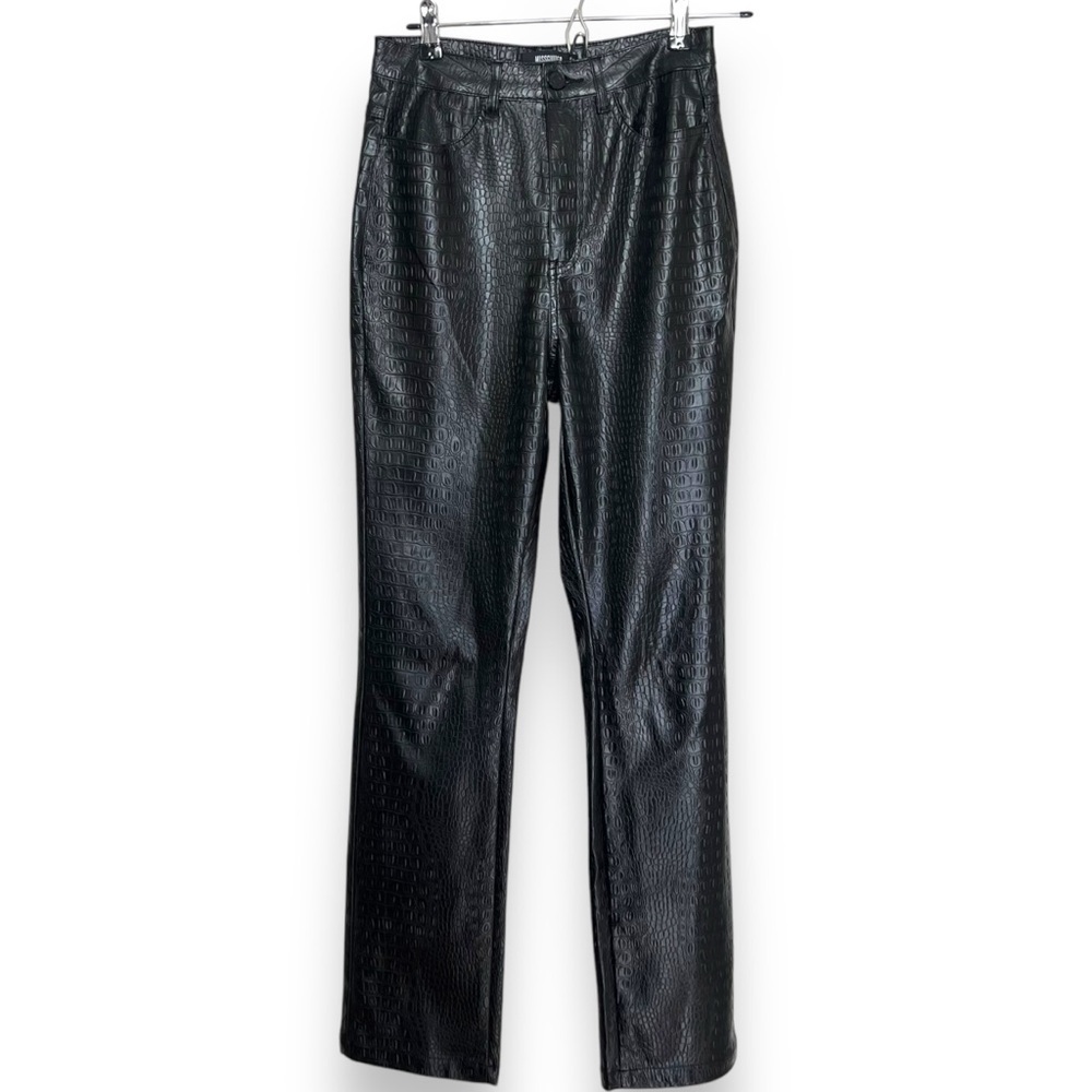 Misguided Vegan Leather Croc Print‎ Slim Straight Pants Black Size US 2